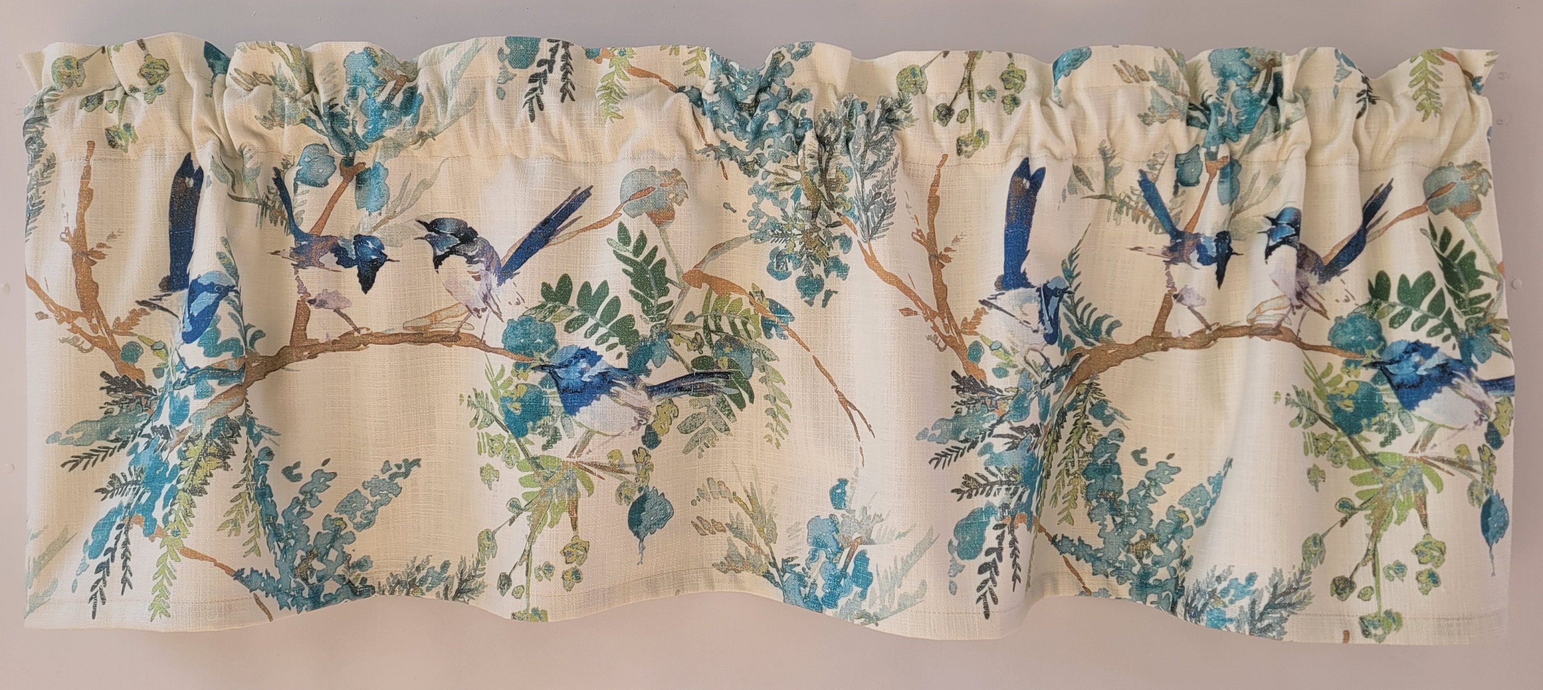 Blue Bird Valance Curtain, Bird Print Valance Curtain