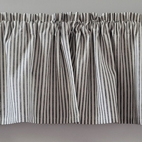 White and Black Stripe Valance Curtain, Ticking Black and White Stripe Valance Curtain