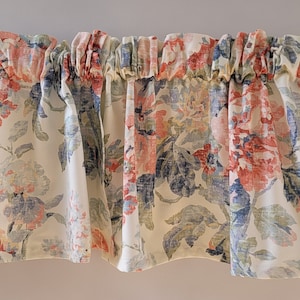 Vintage Watercolor Floral Valance Curtain, Beige  Valance Curtain, Pastel Valance, Gathered/Ruffled Floral Valance