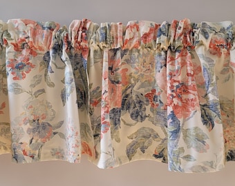 Vintage Watercolor Floral Valance Curtain, Beige  Valance Curtain, Pastel Valance, Gathered/Ruffled Floral Valance