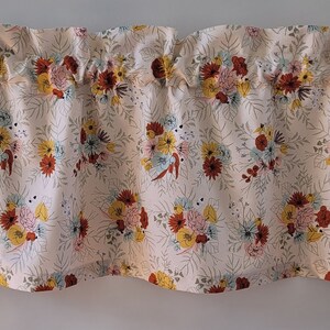 Floral Cotton Valance: Mustard, Mint, Orange Botanical Print