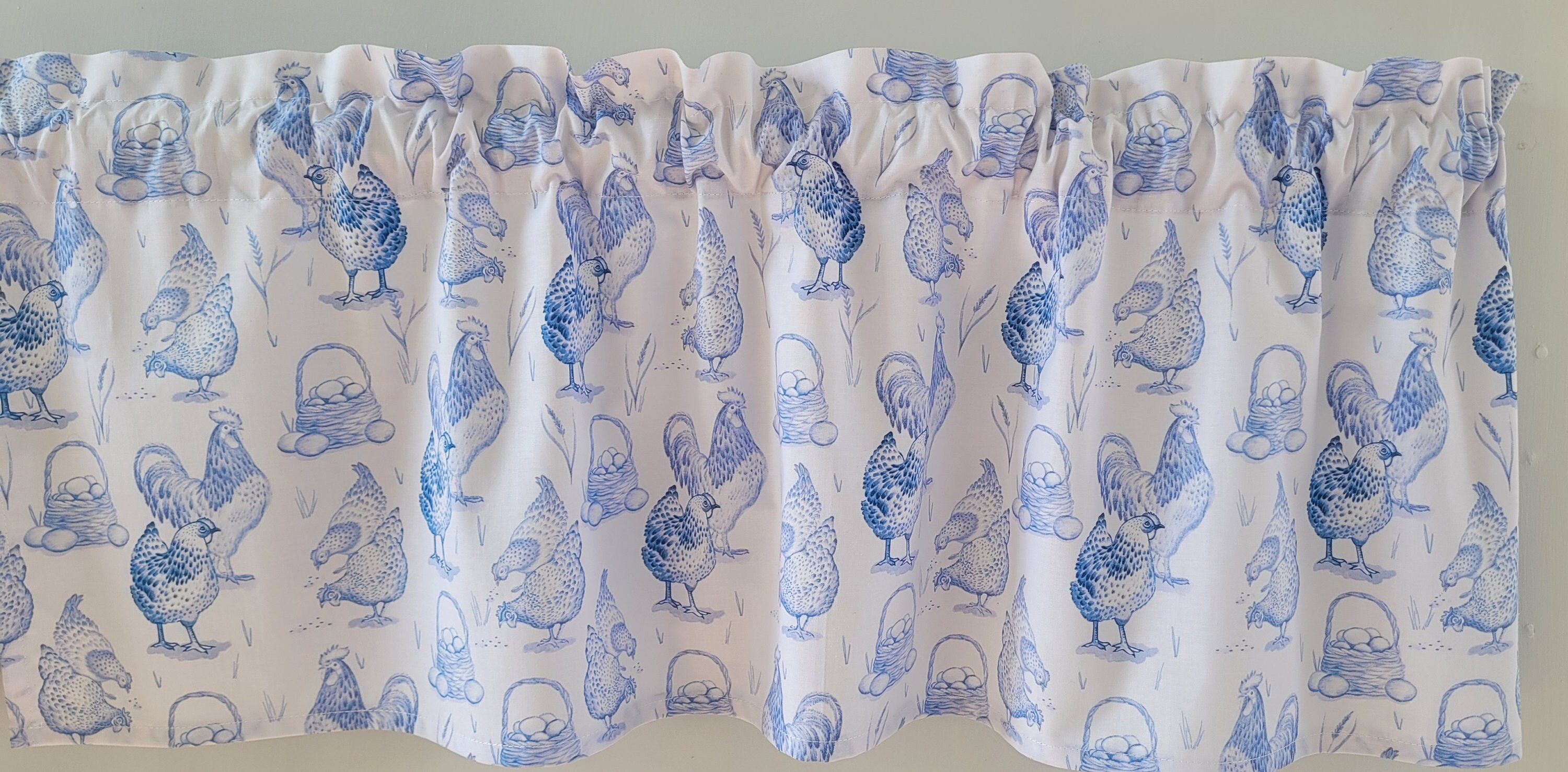 Farmhouse-style Toile Valance Curtain, Hen, Rooster Valance Curtain, White  and Blue Valance Curtain, Kitchen Curtain, Kitchen Valance - Etsy