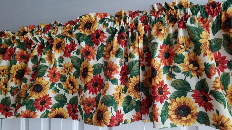 Kitchen Curtains Sunflower Curtains Green and Orange Curtains Sun Room Curtains Yellow Cheerful Curtains Floral Curtains