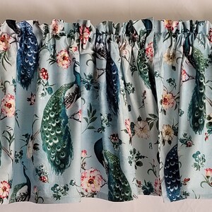 Peacock Valance Curtain, Blue and Green Feathered Peacock Valance Curtain