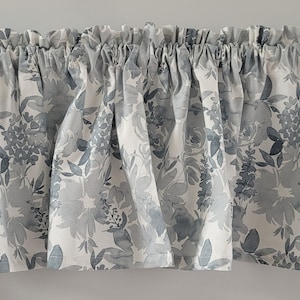 Zinnia Shy Valance Curtain, Floral Valance, Blue and Gray Valance, White Valance, Modern Valance