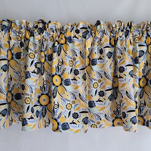 Mustard and Blue Floral Valance, Mustard Valance, Sunny Valance, Yellow Valance, Warm Color Curtain, Floral Valance Curtain