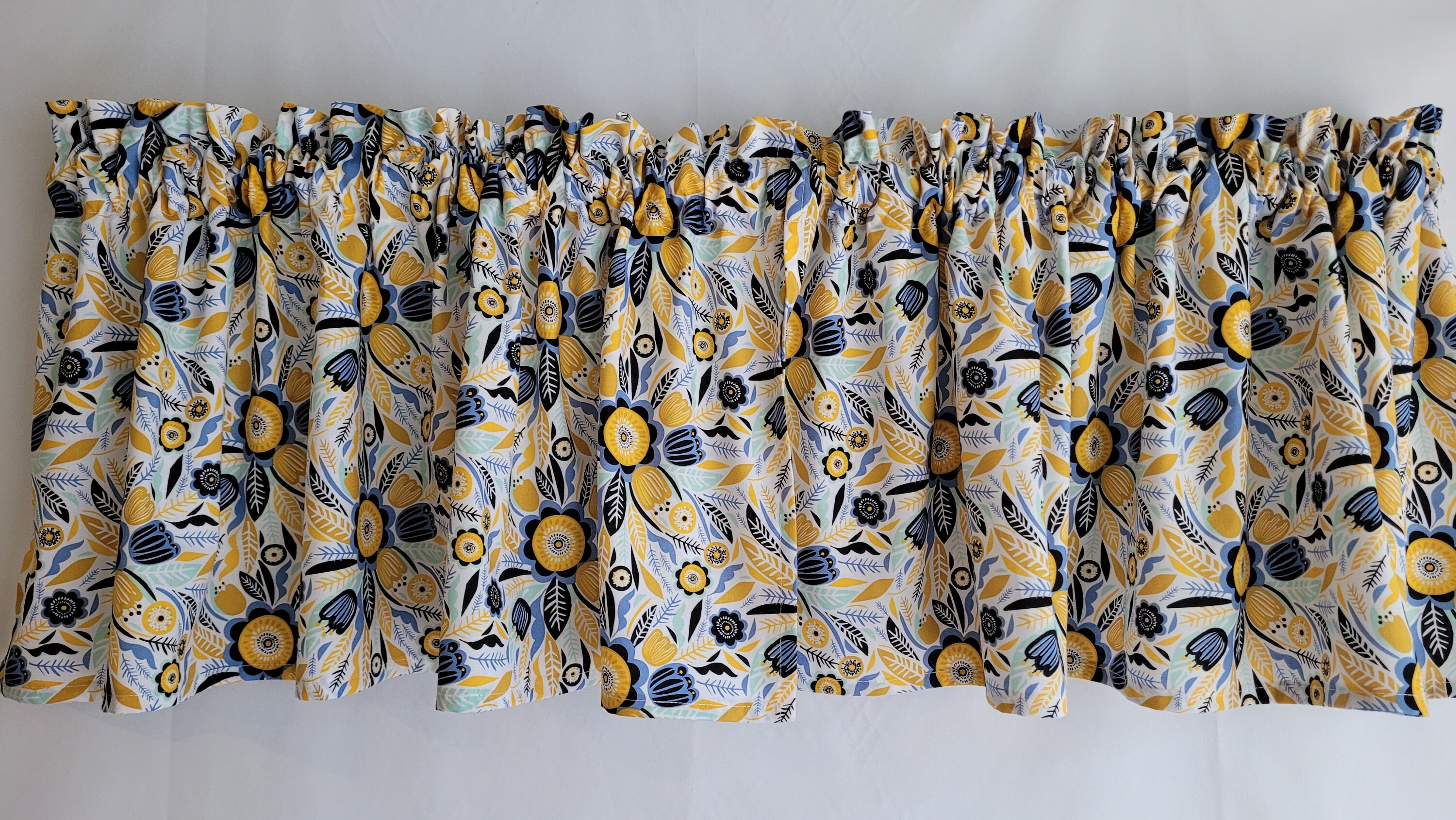 Mustard and Blue Floral Valance Mustard Valance Sunny Etsy