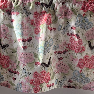 Botanical Bouquet Themed Valance, Spring Valance Curtain, Pink and Blue Floral Curtain, Butterfly Valance, Floral Valance