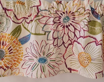 Floral Sunset Canvas Valance Curtain: Natural Cream Cotton