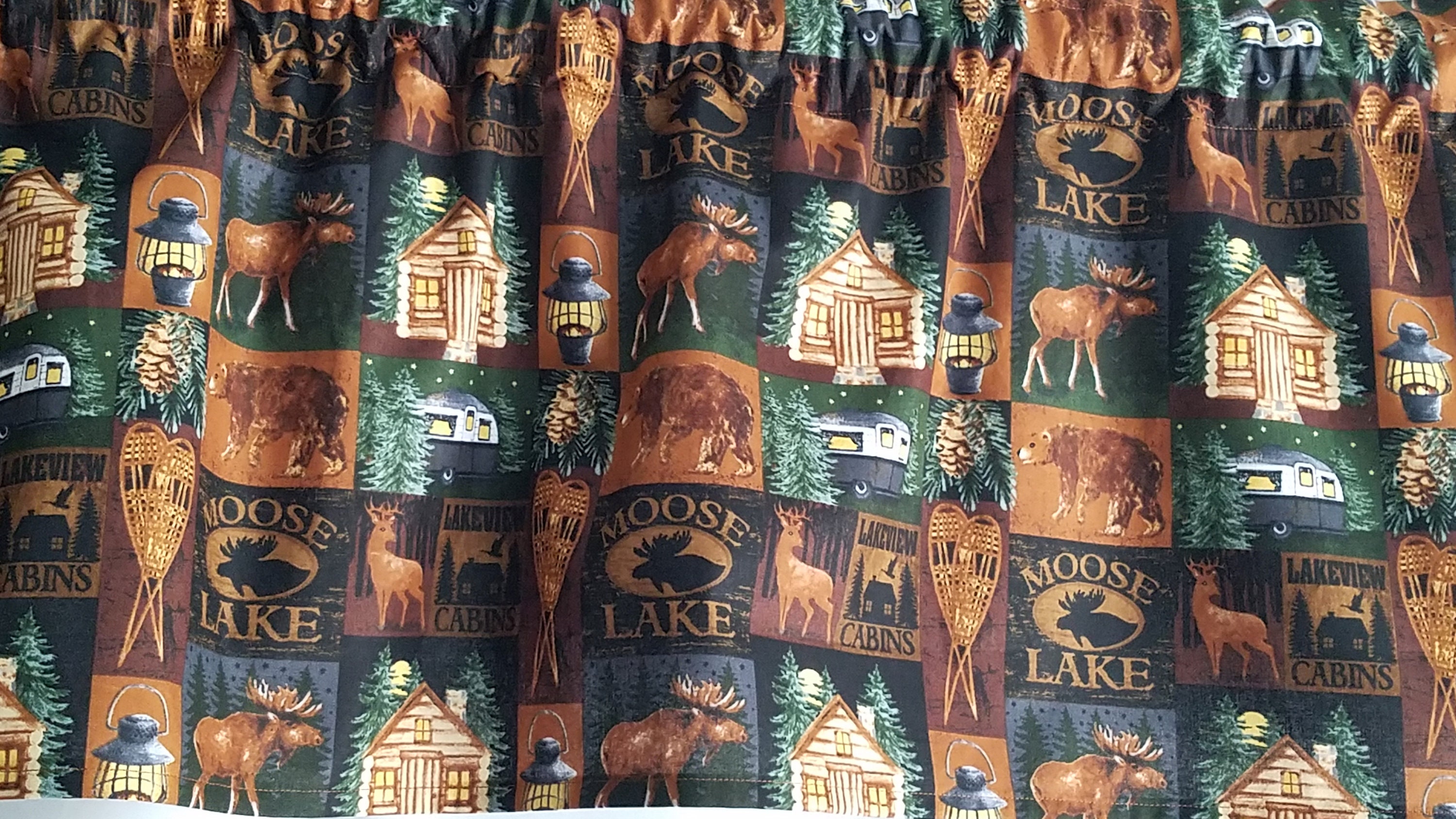 Cabin Curtain Moose Lake Cabin Valance Curtains Rustic Etsy