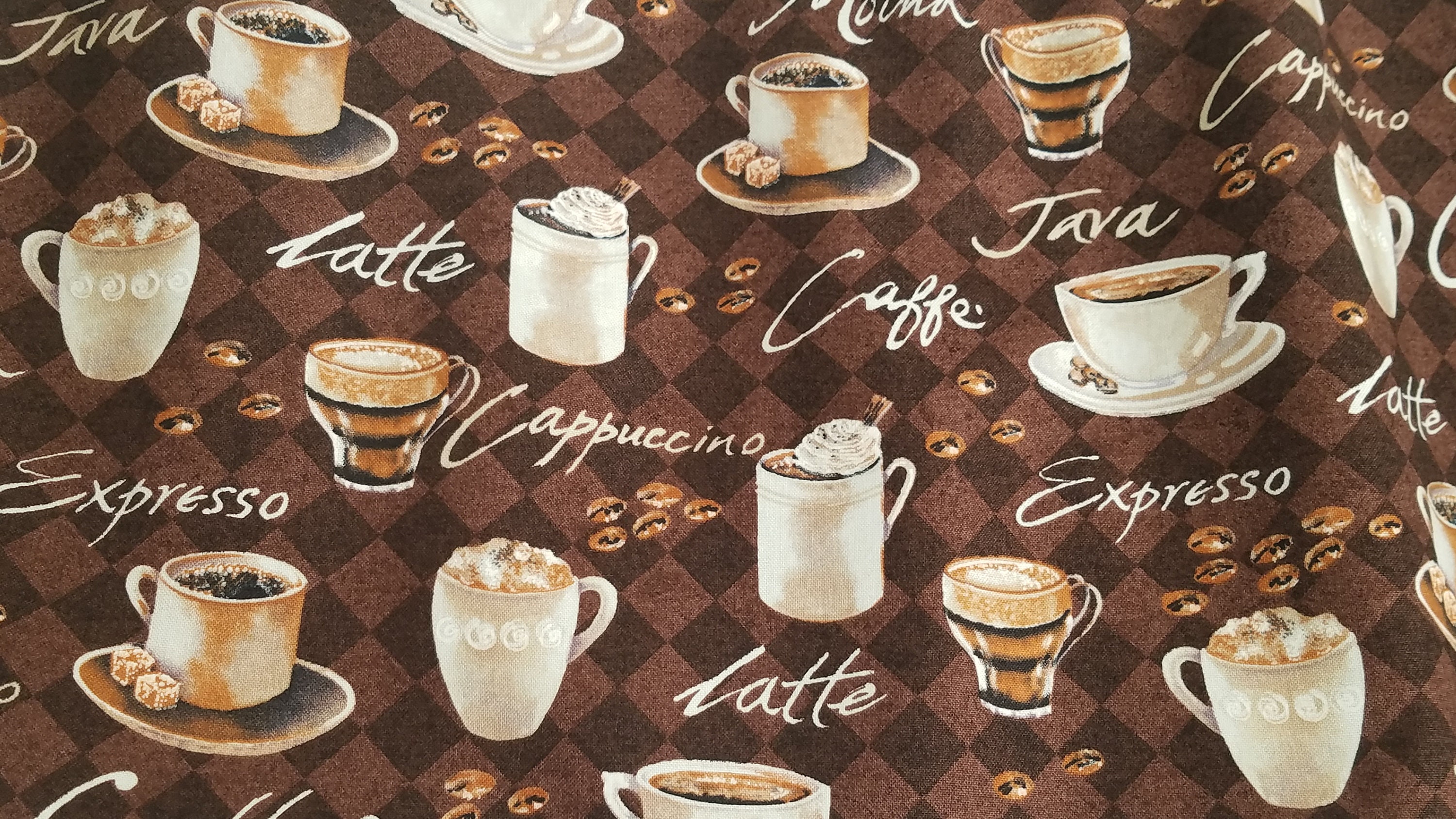 Coffee Themed Valance Curtain Coffee Patterned Kitchen Etsy