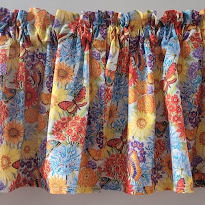 Butterfly Garden Valance Curtain, Spring Valance Curtain, Floral Valance Curtain, Fall Color Valance Curtain