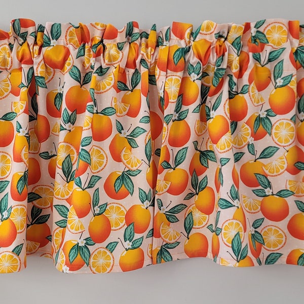 Citrus Themed Valance Curtain, Kitchen Curtain with, Botanical Kitchen Curtain,Orange Blossom and Slices