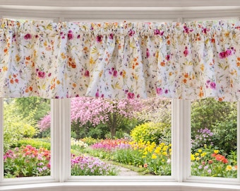 Floral, Frühling, Botanische, Bunte Blumen Volant Vorhang