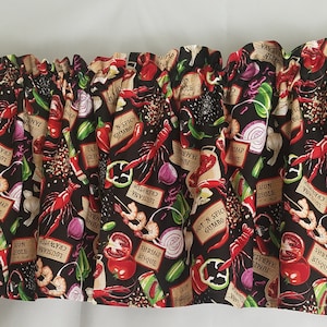 New Orleans Themed Kitchen Curtain, Hot N&#39; Spicy Gumbo, Shrimp Bisque, Jambalaya, Louisiana Crawfish, Cajun Creole Kitchen Curtain
