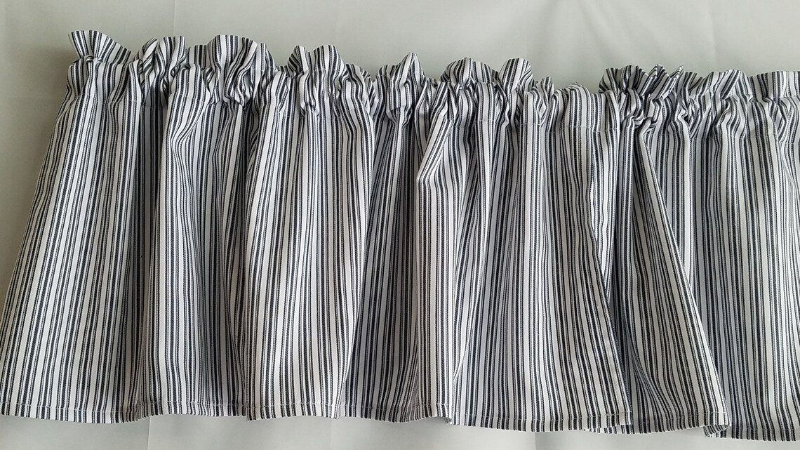 Farmhouse Kitchen Curtain Blue and White Stripe Valance Blue Etsy