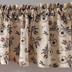 Muted Floral Natural Valance Curtain, Oatmeal Valance Curtain,  Farmhouse Valance, Kitchen Valance, Country Valance, Rustic Valance