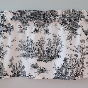 Black and White Toile Cotton Valance, Historical Themed Valance, Black and White Valance (52&quot; wide x 14.75&quot; long)