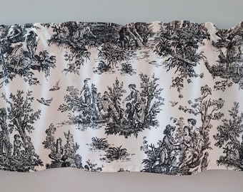 Black and White Toile Cotton Valance, Historical Themed Valance, Black and White Valance (52" wide x 14.75" long)