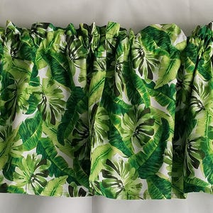 Tropical Palm and Banana Leaf Valance Curtain, Tropical Island Kitchen Curtain, Tropical Green Leaf Curtain, Short Tropical Curtain