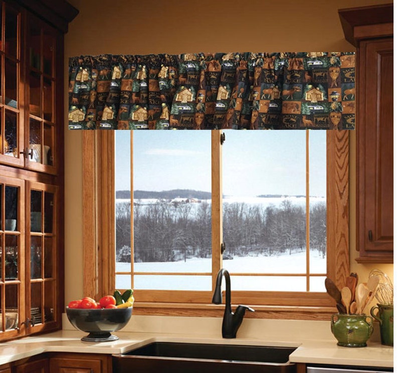 Moose Lake Cabin Valance Curtains Rustic Cabin Valance Etsy