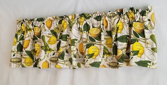 Lemon Pattern Kitchen Curtain White And Yellow Kitchen Etsy