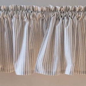 White and  Gray Stripe Valance Curtain, Ticking Gray and White Stripe Valance Curtain