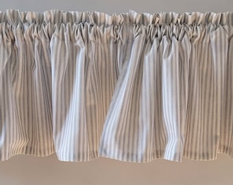 White and  Gray Stripe Valance Curtain, Ticking Gray and White Stripe Valance Curtain