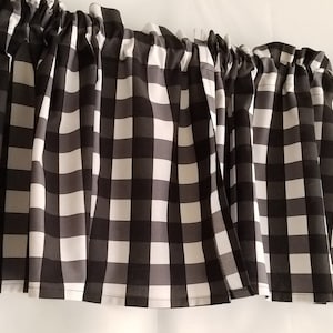 Grey and White Buffalo Check Curtain Valance, Short Valances, Black, Grey and White Checkered Curtain (41-42 Inches Wide x 15 Inches Long)