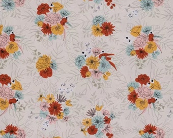 Mustard, Mint and Orange Floral Fabric by Yard