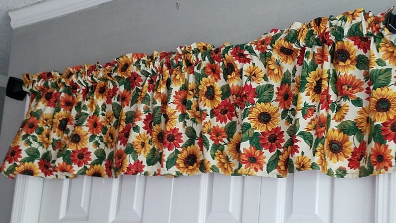 Kitchen Curtains Sunflower Curtains Green and Orange Curtains Sun Room Curtains Yellow Cheerful Curtains Floral Curtains