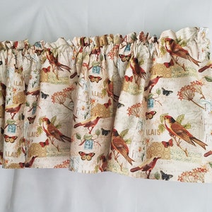 Bird Print Cotton Valance: Farmhouse Kitchen Curtain