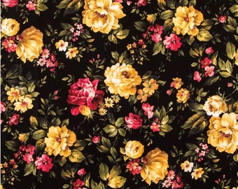 Cottage Rose Floral Cotton Calico Fabric Fabric by Yard