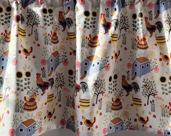 Chicken and Coops Kitchen Valance, Country Style kitchen Curtain,  Farmhouse Valance Curtains, Kitchen Valance Curtain