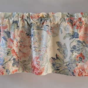 Floral Valance Curtain: Cream Duck Cotton, Ruffled Pastel Flowers