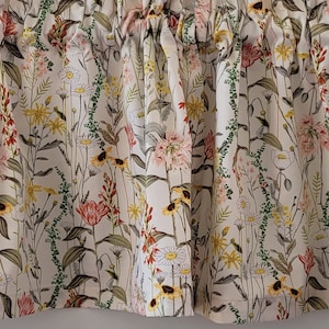 Wildflower Valance Botanical Valance Country Wild Flowers Stemmed Flowers Curtain  Farmhouse Kitchen Bath Window Curtain