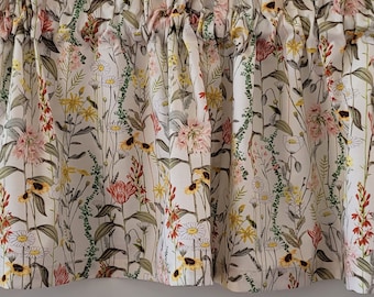 Wildflower Valance, Botanical Valance, Country Wild Flowers, Stemmed Flowers Curtain,  Farmhouse Kitchen Bath Window Curtain