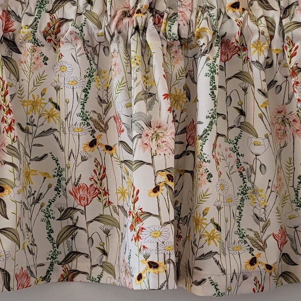 Wildflower Valance, Botanical Valance, Country Wild Flowers, Stemmed Flowers Curtain,  Farmhouse Kitchen Bath Window Curtain