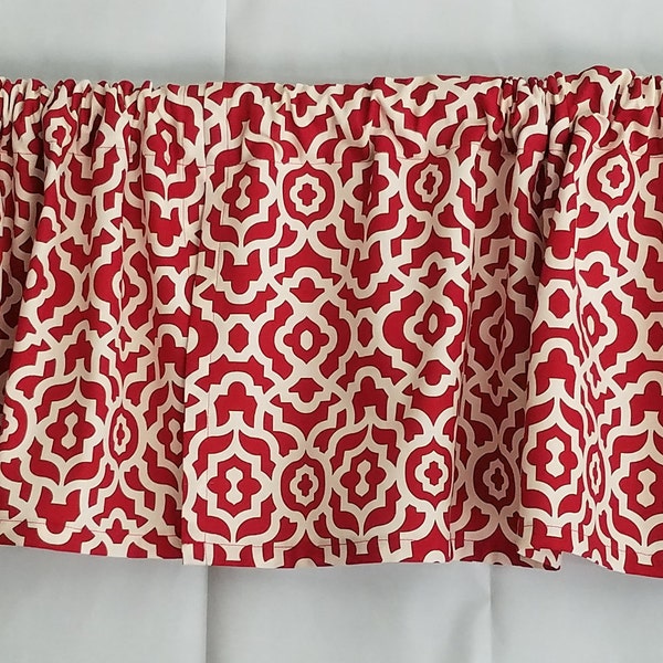 Ruby Red and White Lattice Curtain Valance, Living Room Valance, Waverly Inspiration Collection