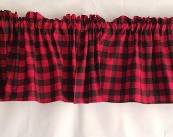 Buffalo Check Red and Black Curtain, Short Valances, Red and Black Checkered Curtain