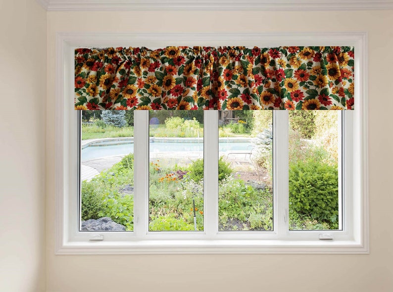 Kitchen Curtains Sunflower Curtains Green and Orange Curtains Sun Room Curtains Yellow Cheerful Curtains Floral Curtains