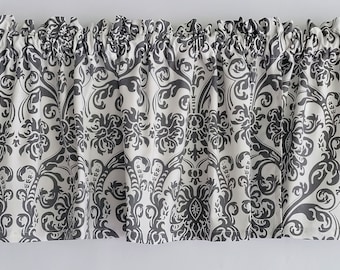 Damask Valance Curtain: Gray and White Cotton Living Room Decor