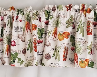 Farm Fresh Kitchen Curtain: Vegetable Print Cotton Valance