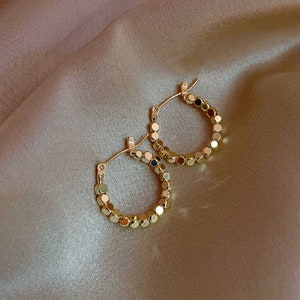 Dainty Hoop Earrings Tiny Gold Hoops with Charm, Unique Hoop Earrings, Bridesmaid Gift