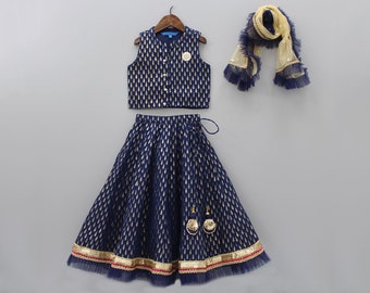 Navy Blue Gold dotted Lehenga Choli, Girls Desi outfit, Indian Shaadi Clothes, Pakistani clothes for babies, Eid | Diwali | Pooja | Shaadi