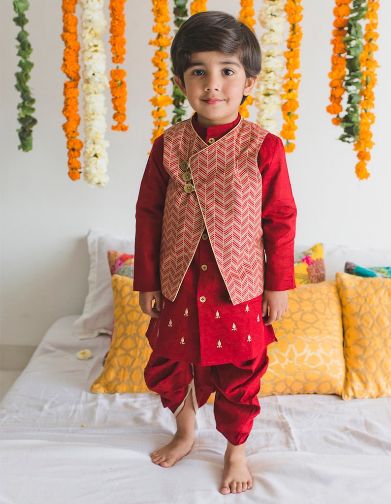 Baby Boys Dhoti Kurta 3 Piece Set Dazzling Desi Red Kurta | Etsy
