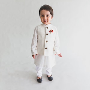Little Boys 3 piece Kurta Pajama with Jacket, Kids Sherwani, Designer Kurta,Festive Wear/Fancy Wear, Eid Collection, Raksha Bandhan