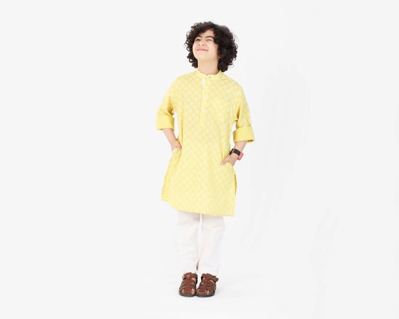 Boys Kurta Pajama Set Cotton Daily Wear Funky Indo Western Kurta Yellow Sunny and Cheerful Bakra Eid Clothes Pooja Outfit Etsy