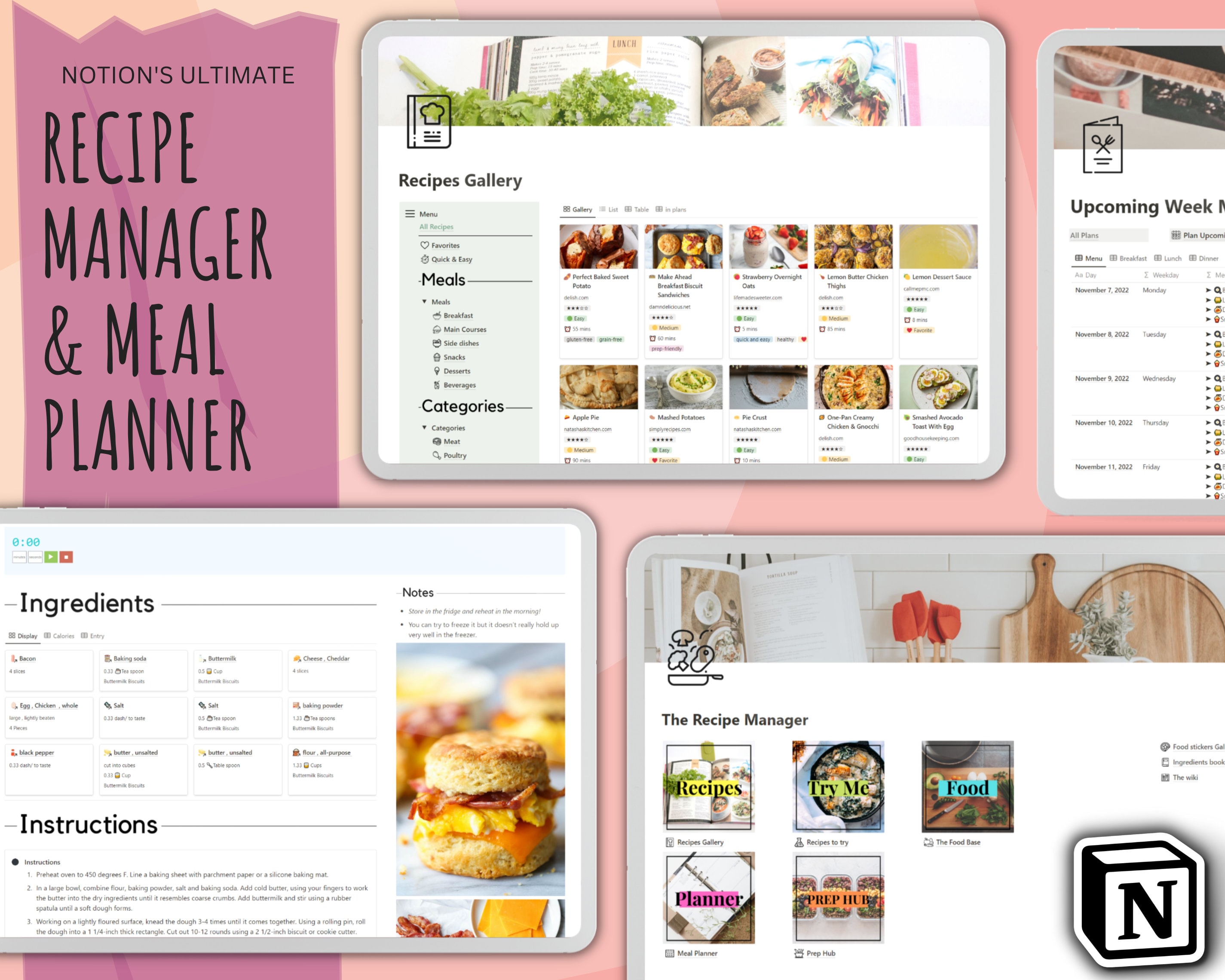 Notion Ultimate Recipe Manager and Meal Planner Template Etsy Canada
