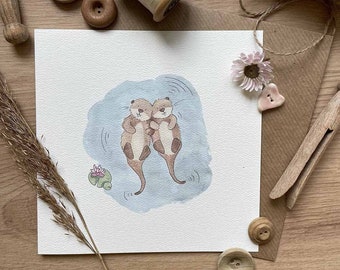 Greetings Card - Adorable Otters